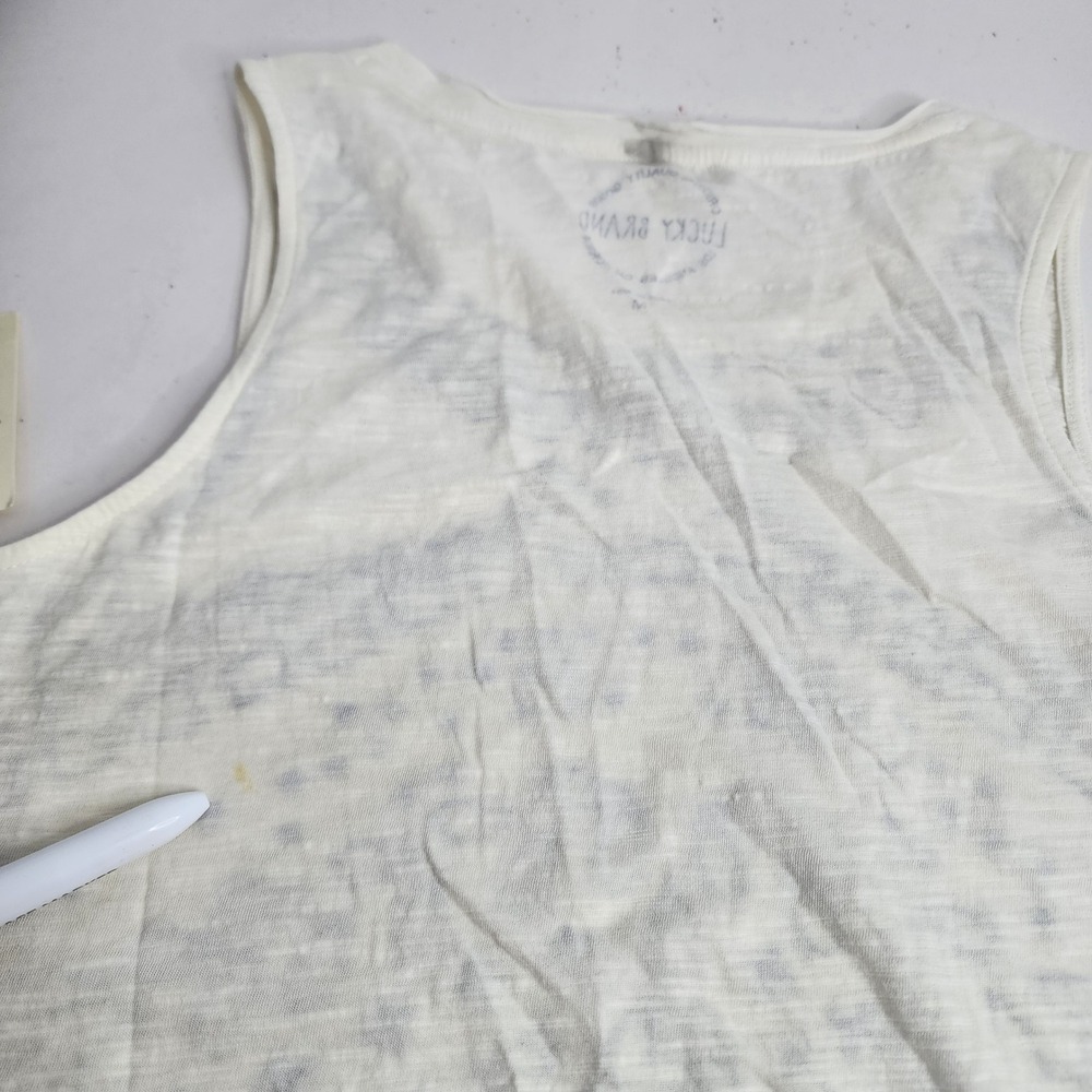 Lucky Brand Tank Top Womens Medium White Blue Embroidered Sleeveless 7W82461 - Picture 7 of 7